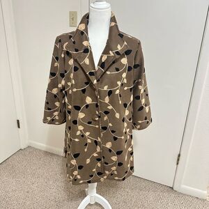WEAVZ Tan Leaves Pattern Suede Feel Coat 3/4 Sleeve Sz XL